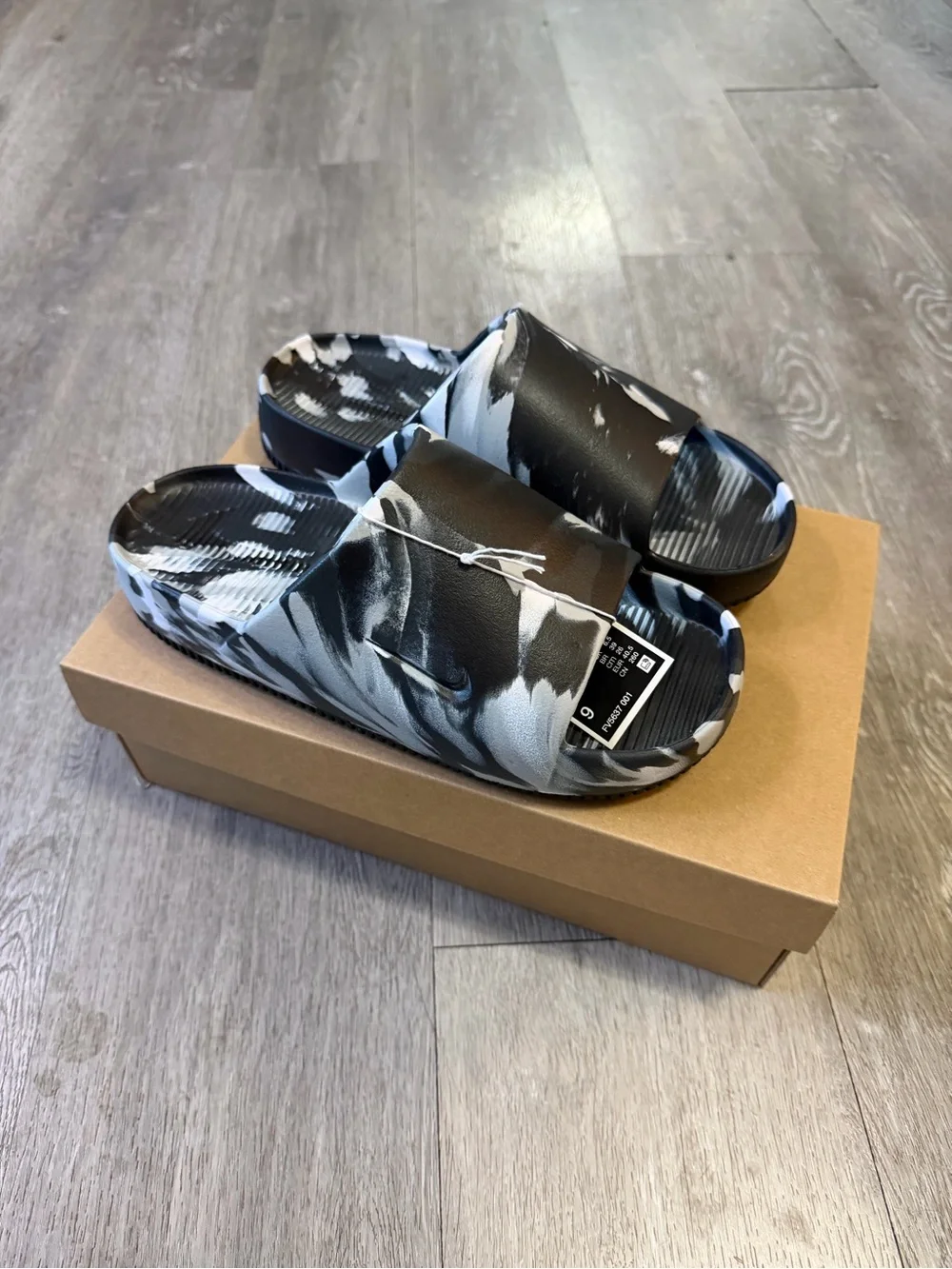 Nike Calm Slides SE Black Marbled Men's Size 8 - (FV5637-001) - Picture 2 of 6
